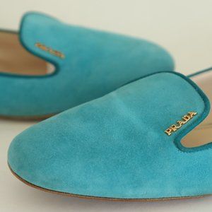 Prada Turquoise Suede Slip On Slipper Flats EU 39
